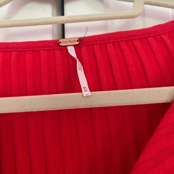 Free People Red Ribbed Button-Down Top - Picture 2 of 3